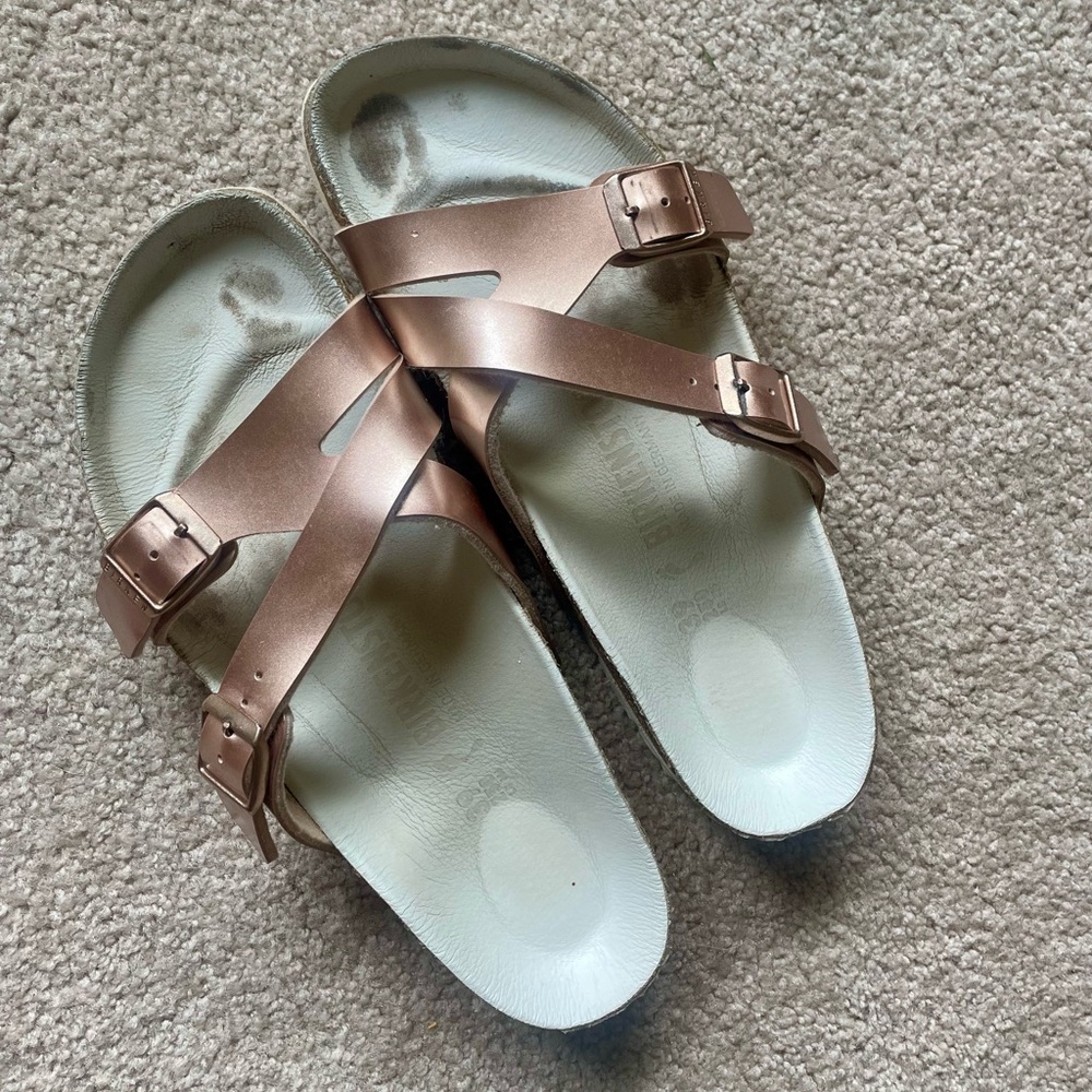 Women Birkenstock 39/8 Yao Lux Metallic Rose Gold Sandals